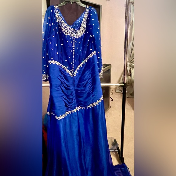 Custom Made 20/22 Plus Size Rhinestones Sequin Mesh Formal Gown with Train - Picture 5 of 5